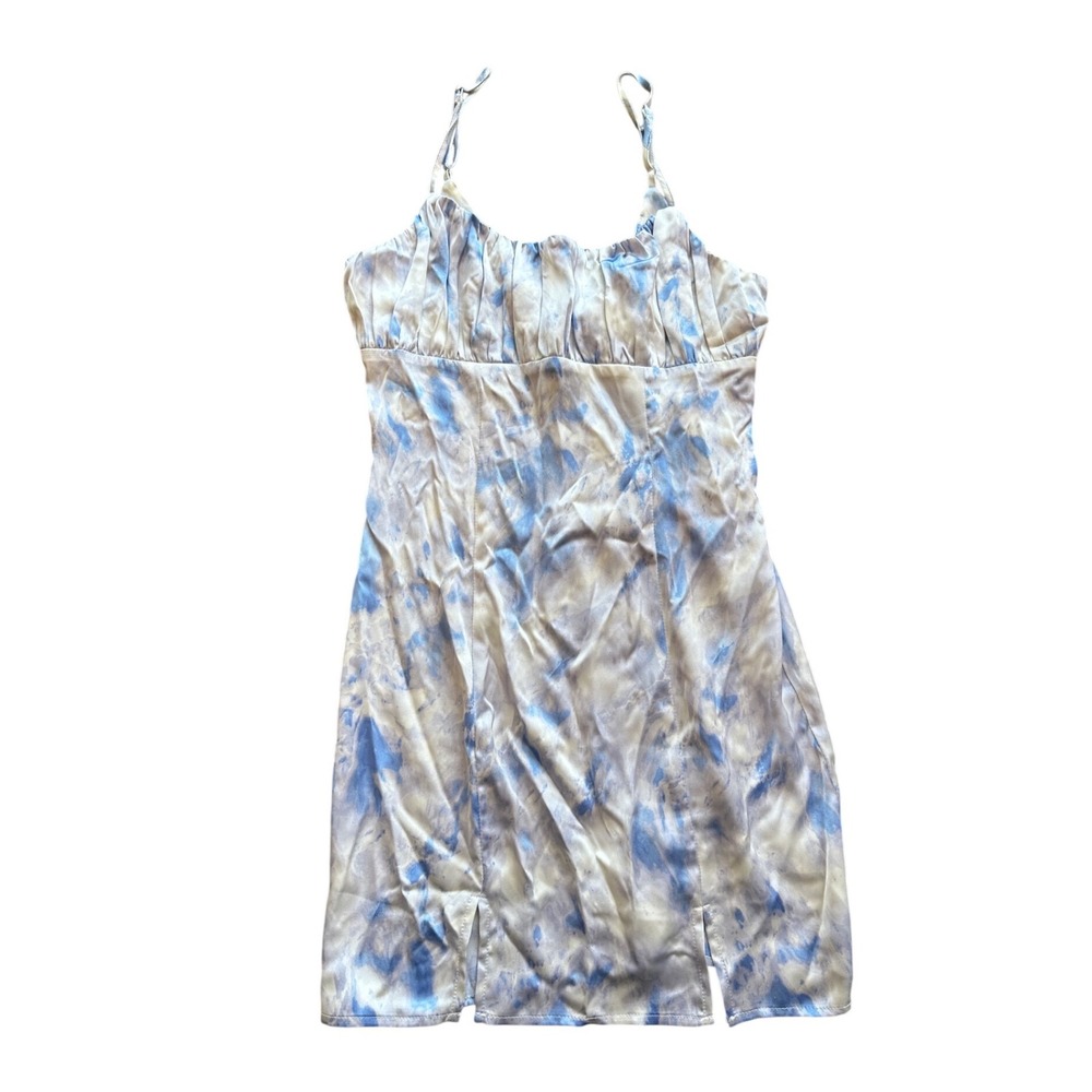 Forever 21 Blue Tie Dye Y2K Satin Mini Dress Ruched Bust Adjustable Straps Small